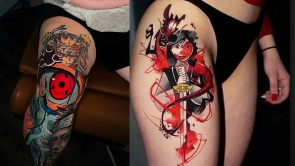 Anime Tattoos on thigh