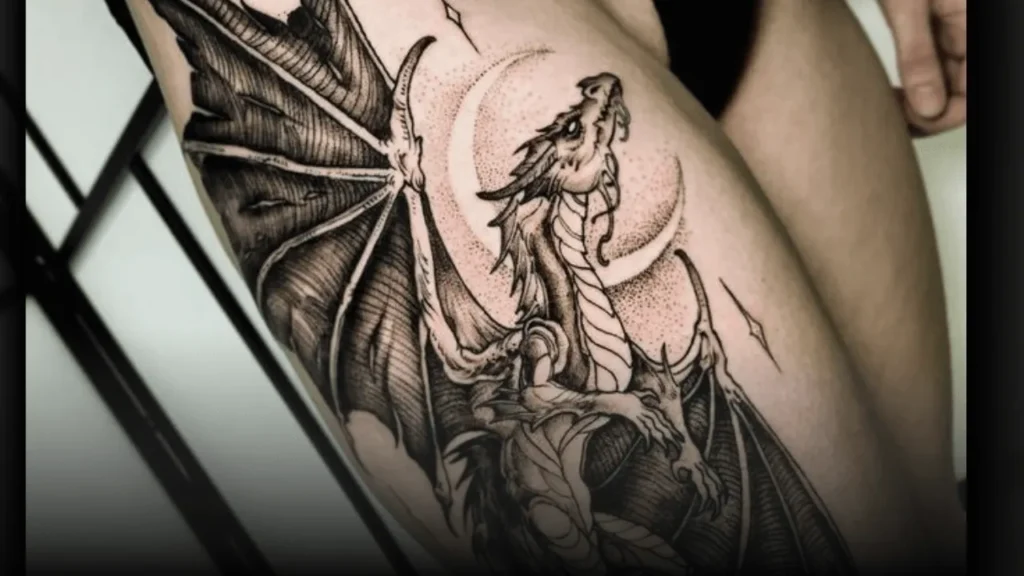 Dark Fantasy Tattoos on thigh