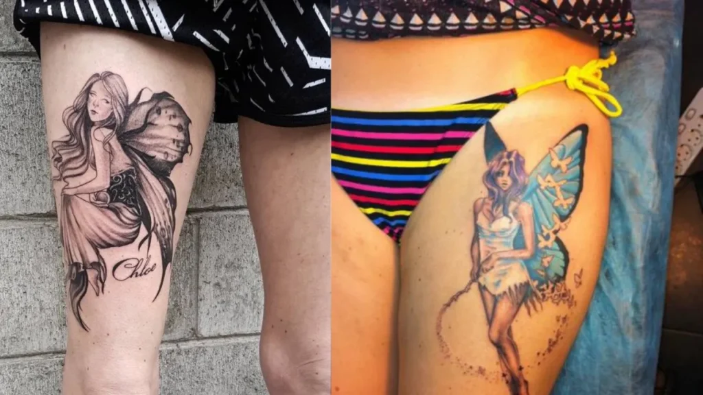 Fairy Tattoos on thigh