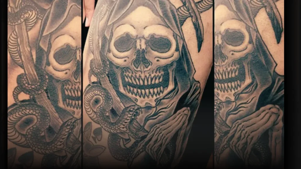 Grim Reaper Tattoos on thigh