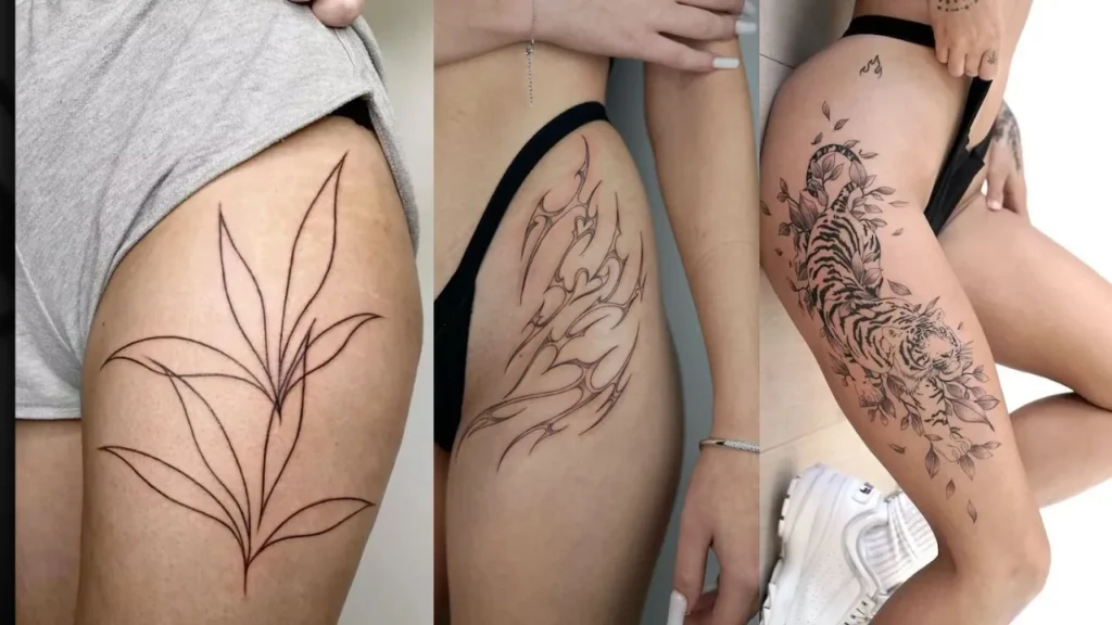 Minimalistic and Fine Line Tattoos on thigh