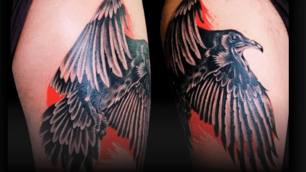 Raven Tattoos on thigh