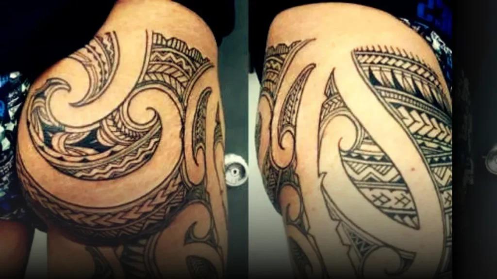 Tribal Tattoos And Black work on thigh