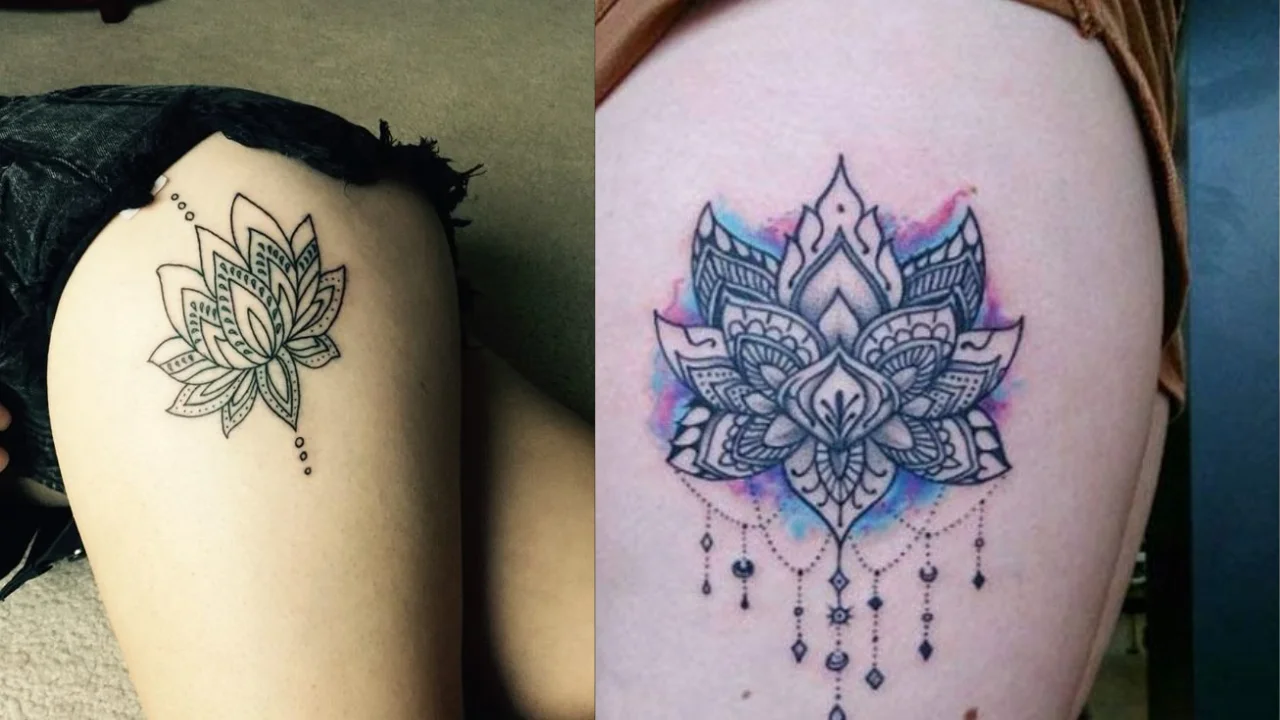 lotus thigh tattoo