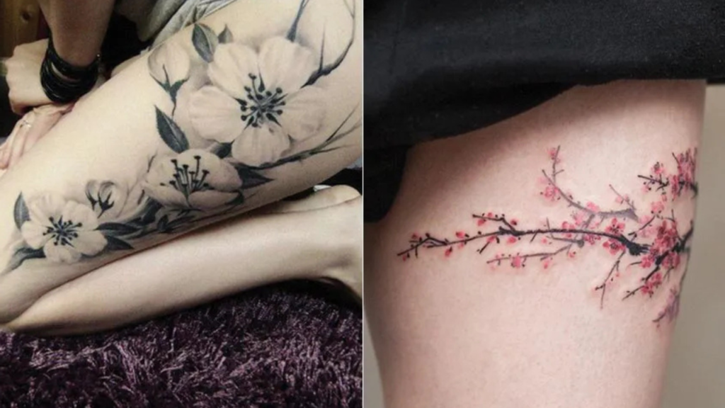 Cherry Blossom Thigh Tattoos 